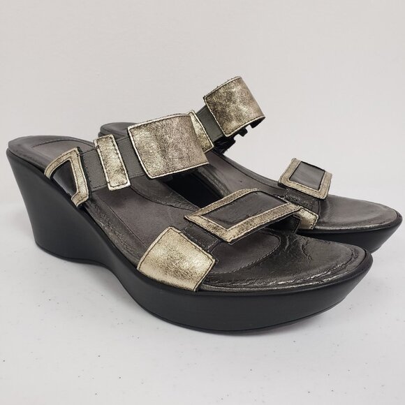 Naot Womens Metallic Wedge Sandals Size US 8.5 EU 39 Slip On Boho Festival Club - Picture 1 of 12